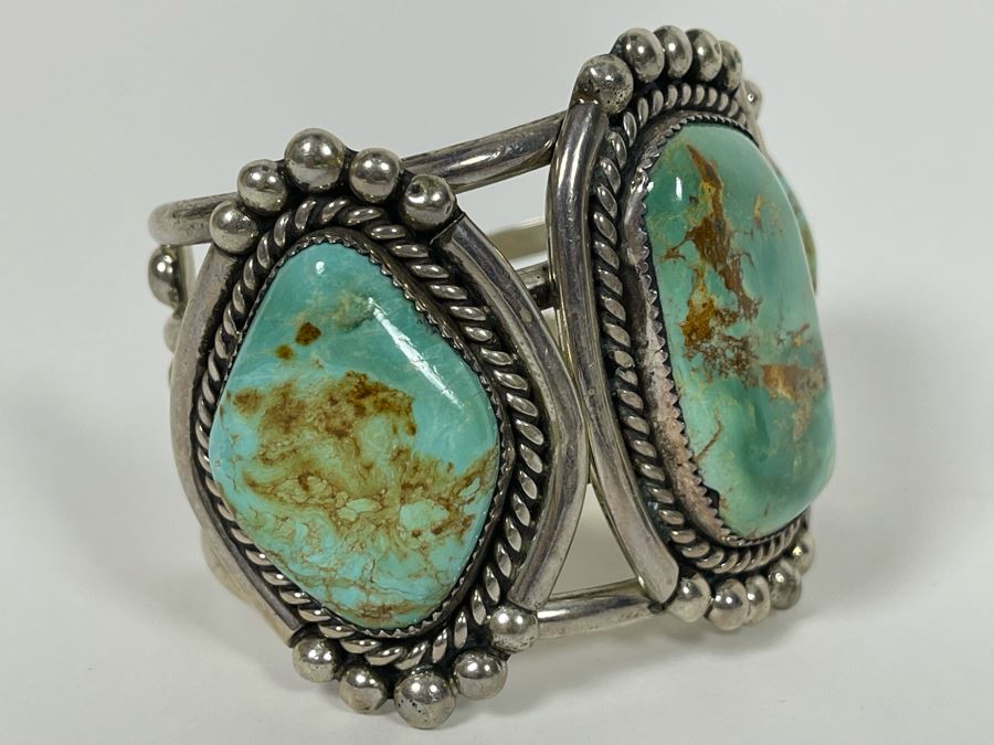 Stunning M Weahkee Sterling Silver Turquoise Cuff Bracelet Navajo 2.5W 132.3g [Photo 12]