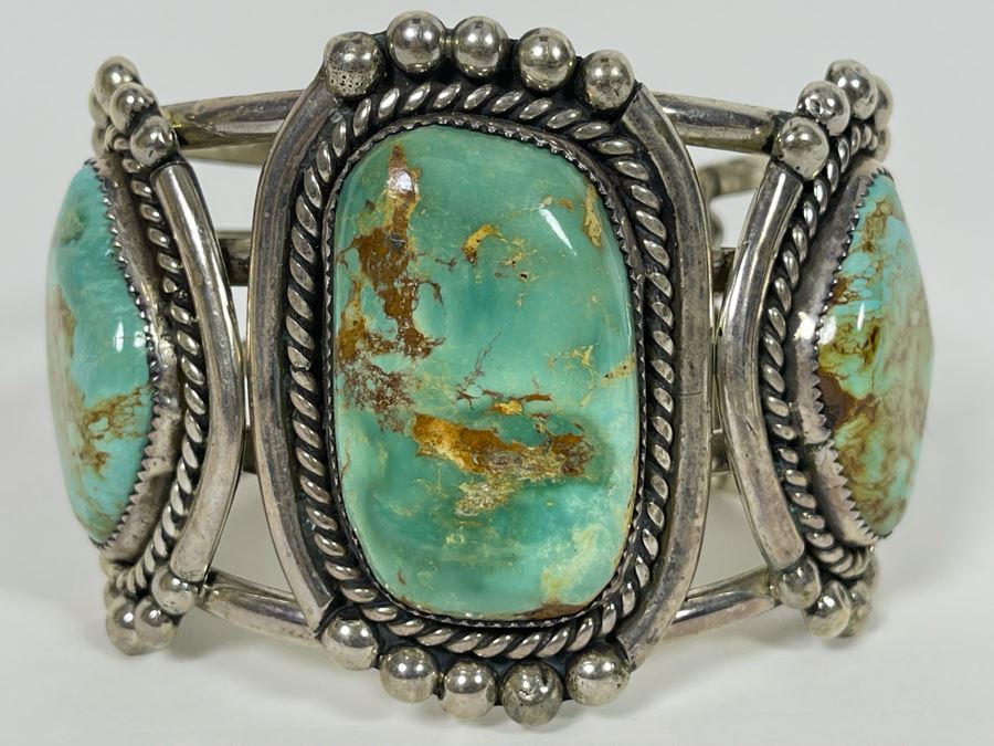 Stunning M Weahkee Sterling Silver Turquoise Cuff Bracelet Navajo 2.5W 132.3g [Photo 4]