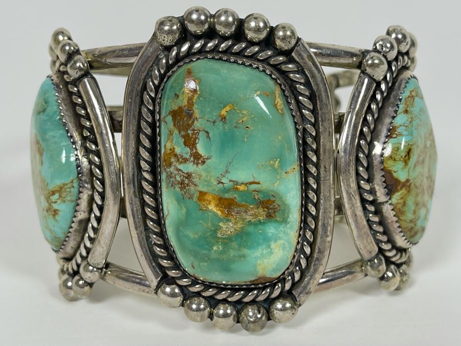 Stunning M Weahkee Sterling Silver Turquoise Cuff Bracelet Navajo 2.5W 132.3g [Photo 3]