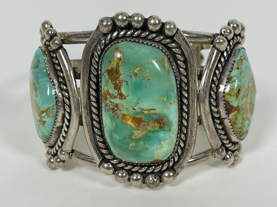 Stunning M Weahkee Sterling Silver Turquoise Cuff Bracelet Navajo 2.5W 132.3g [Photo 2]