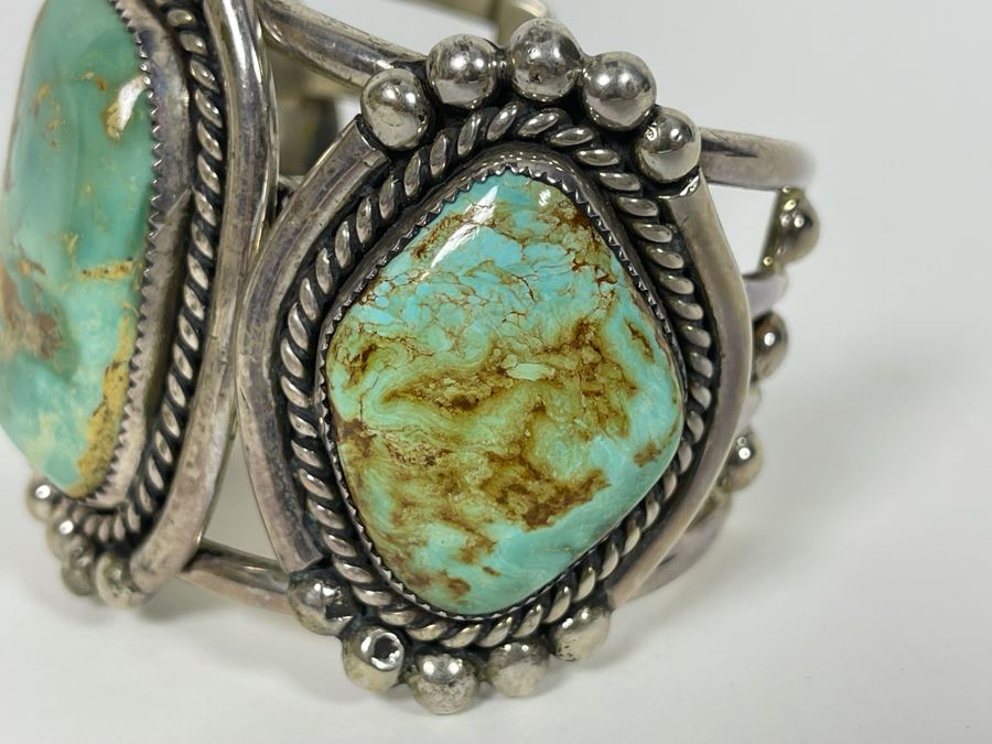 Stunning M Weahkee Sterling Silver Turquoise Cuff Bracelet Navajo 2.5W 132.3g [Photo 9]
