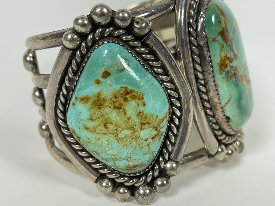 Stunning M Weahkee Sterling Silver Turquoise Cuff Bracelet Navajo 2.5W 132.3g [Photo 11]