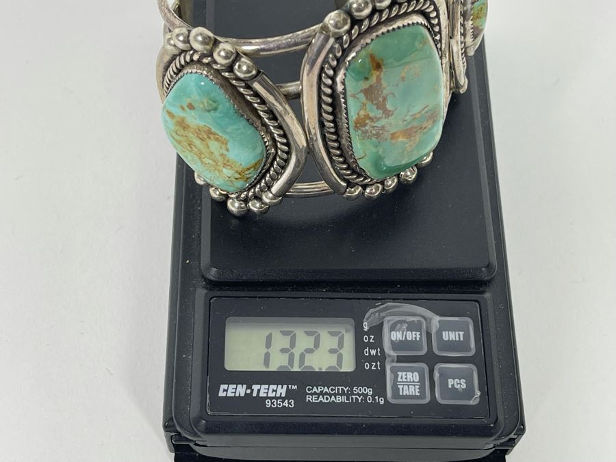 Stunning M Weahkee Sterling Silver Turquoise Cuff Bracelet Navajo 2.5W 132.3g [Photo 17]