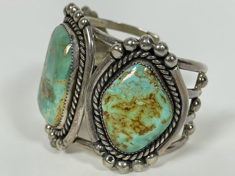 Stunning M Weahkee Sterling Silver Turquoise Cuff Bracelet Navajo 2.5W 132.3g [Photo 8]