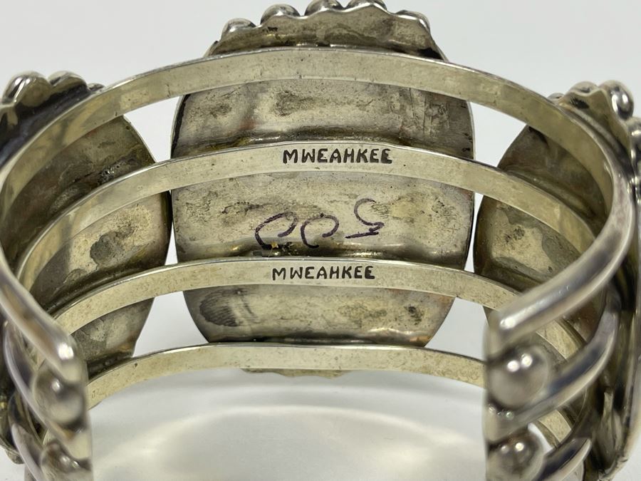 Stunning M Weahkee Sterling Silver Turquoise Cuff Bracelet Navajo 2.5W 132.3g [Photo 15]