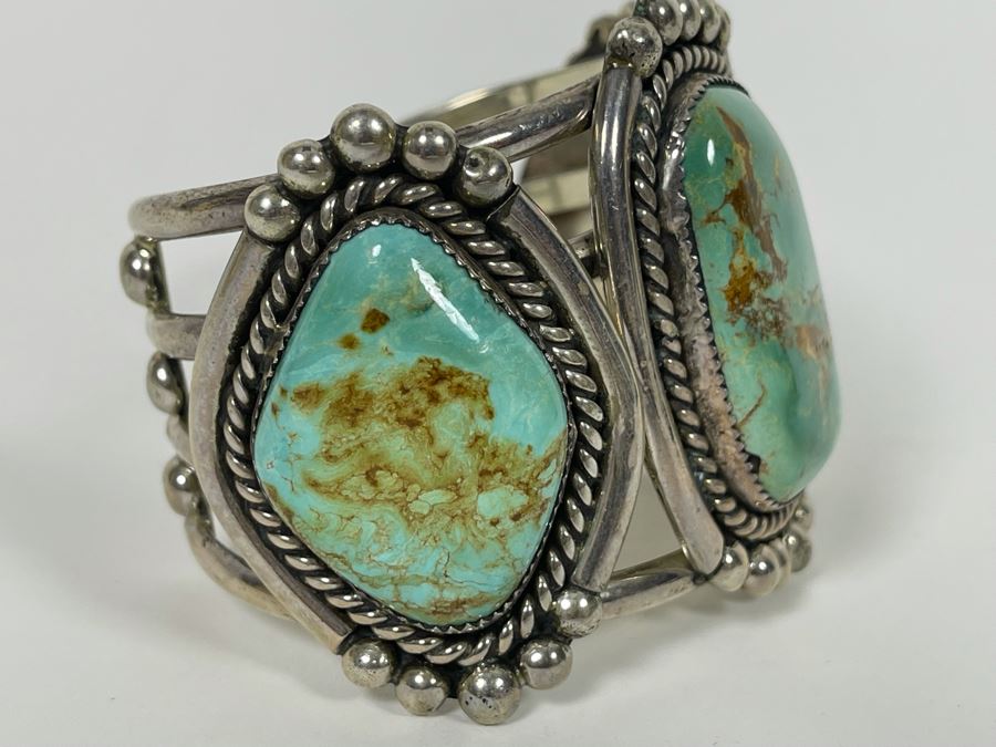 Stunning M Weahkee Sterling Silver Turquoise Cuff Bracelet Navajo 2.5W 132.3g [Photo 10]