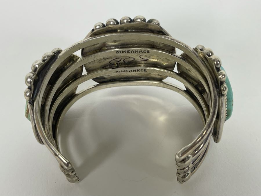 Stunning M Weahkee Sterling Silver Turquoise Cuff Bracelet Navajo 2.5W 132.3g [Photo 16]