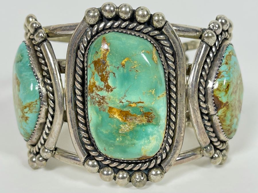 Stunning M Weahkee Sterling Silver Turquoise Cuff Bracelet Navajo 2.5W 132.3g [Photo 5]