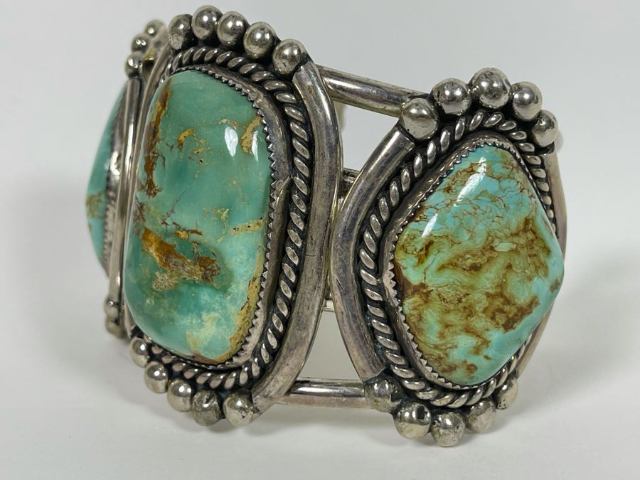 Stunning M Weahkee Sterling Silver Turquoise Cuff Bracelet Navajo 2.5W 132.3g [Photo 7]