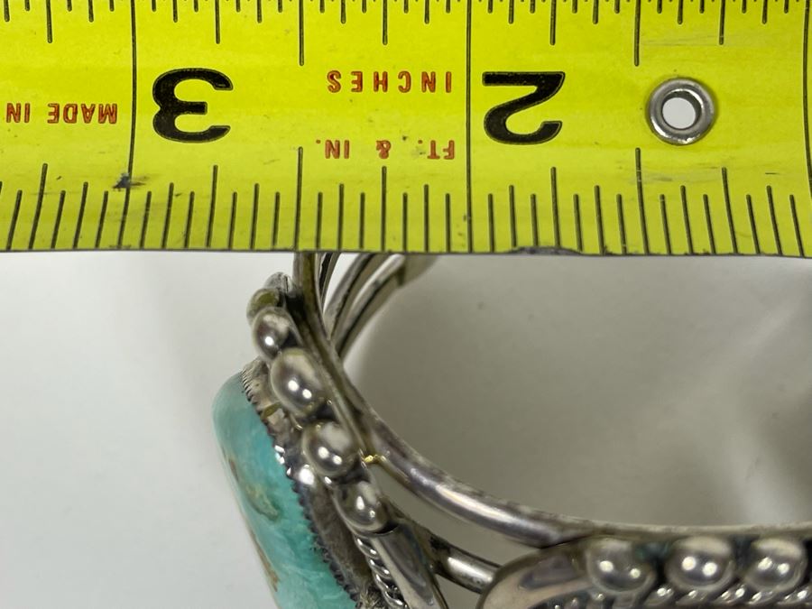 Stunning M Weahkee Sterling Silver Turquoise Cuff Bracelet Navajo 2.5W 132.3g [Photo 18]