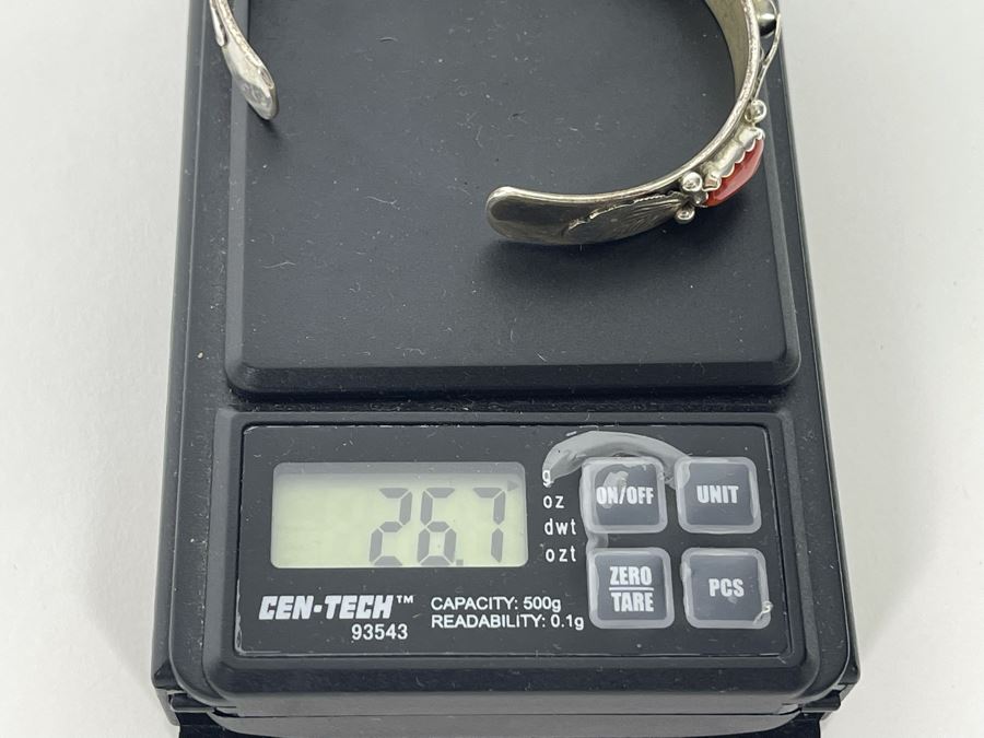 Vintage Native American Sterling Silver Red Coral Cuff Bracelet Signed LB Navajo 26.7g [Photo 8]