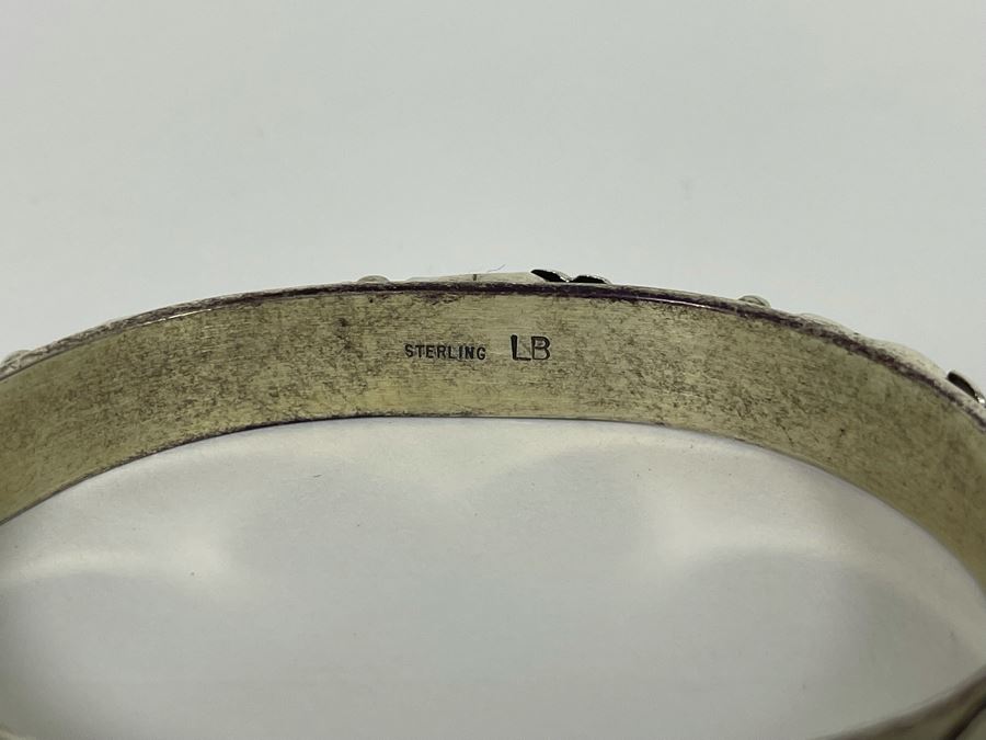 Vintage Native American Sterling Silver Red Coral Cuff Bracelet Signed LB Navajo 26.7g [Photo 7]