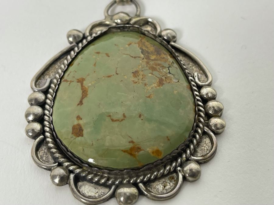 Orlando Crespin Sterling Silver Turquoise Pendant Turquoise Beaded 21' Necklace Signed O. Crespin 130g [Photo 14]