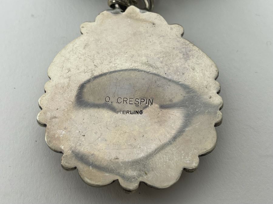 Orlando Crespin Sterling Silver Turquoise Pendant Turquoise Beaded 21' Necklace Signed O. Crespin 130g [Photo 15]