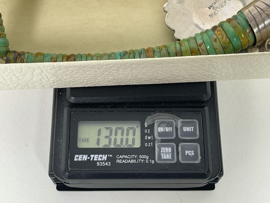 Orlando Crespin Sterling Silver Turquoise Pendant Turquoise Beaded 21' Necklace Signed O. Crespin 130g [Photo 18]