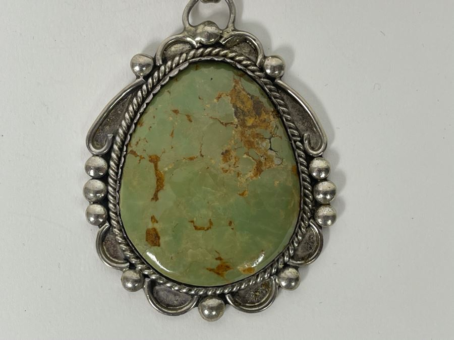 Orlando Crespin Sterling Silver Turquoise Pendant Turquoise Beaded 21' Necklace Signed O. Crespin 130g [Photo 12]