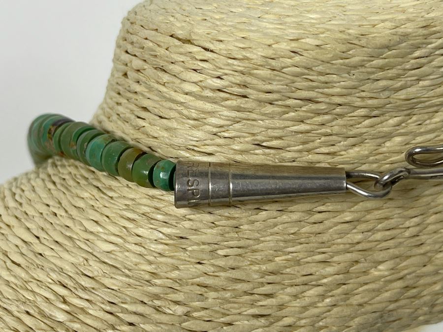 Orlando Crespin Sterling Silver Turquoise Pendant Turquoise Beaded 21' Necklace Signed O. Crespin 130g [Photo 10]