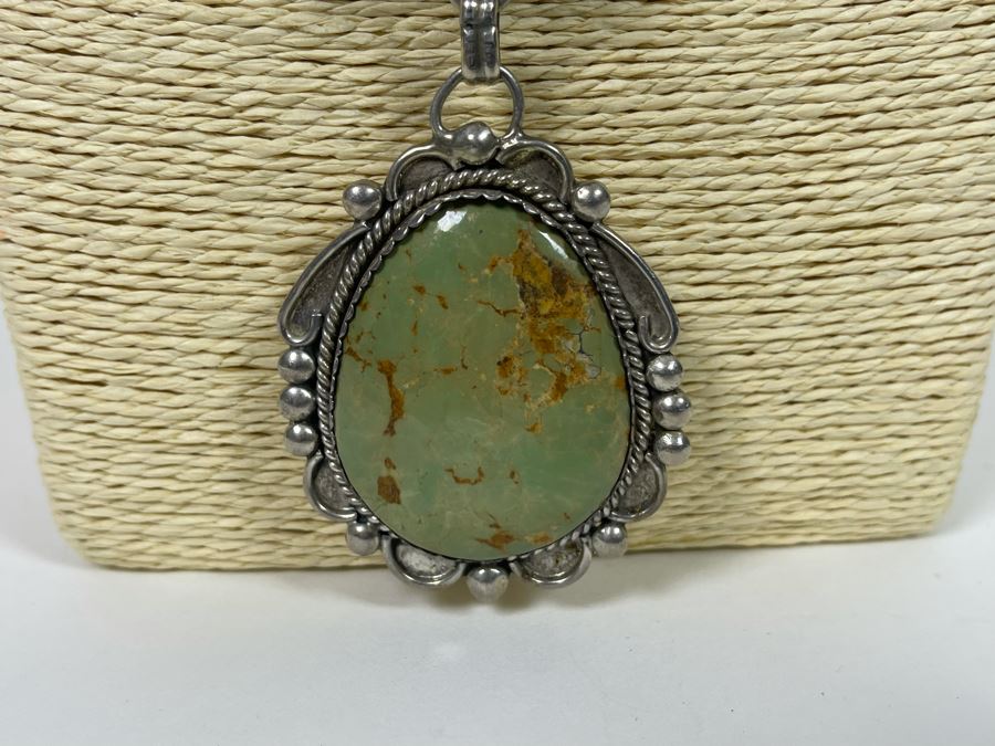 Orlando Crespin Sterling Silver Turquoise Pendant Turquoise Beaded 21' Necklace Signed O. Crespin 130g [Photo 6]