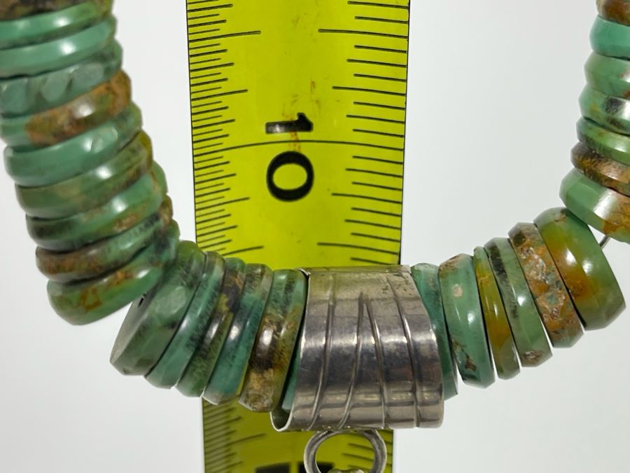 Orlando Crespin Sterling Silver Turquoise Pendant Turquoise Beaded 21' Necklace Signed O. Crespin 130g [Photo 19]