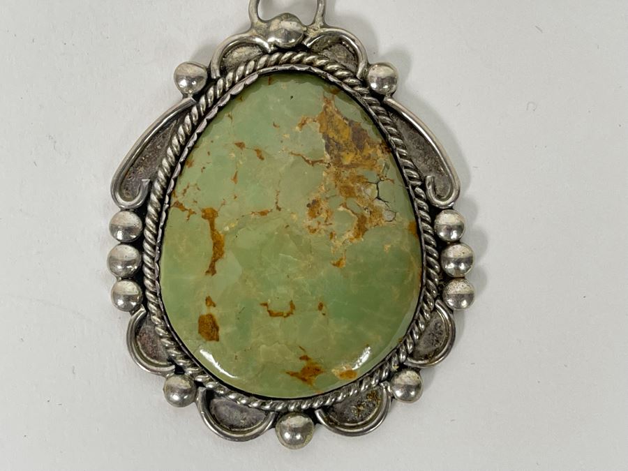 Orlando Crespin Sterling Silver Turquoise Pendant Turquoise Beaded 21' Necklace Signed O. Crespin 130g [Photo 13]