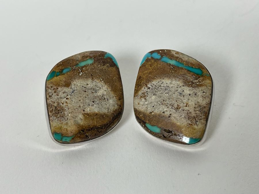 Vintage Mike Smith Native American Navajo Sterling Silver Brown Turquoise Jewelry Set Includes Necklace, Size 10 Ring, Earrings And 8.5L Bracelet 127g [Photo 26]