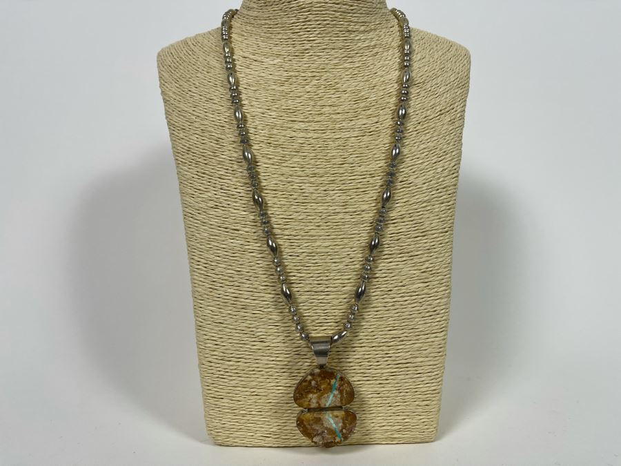 Vintage Mike Smith Native American Navajo Sterling Silver Brown Turquoise Jewelry Set Includes Necklace, Size 10 Ring, Earrings And 8.5L Bracelet 127g [Photo 14]