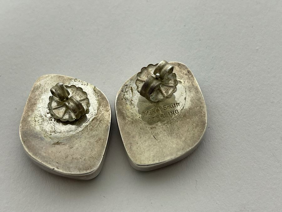 Vintage Mike Smith Native American Navajo Sterling Silver Brown Turquoise Jewelry Set Includes Necklace, Size 10 Ring, Earrings And 8.5L Bracelet 127g [Photo 25]