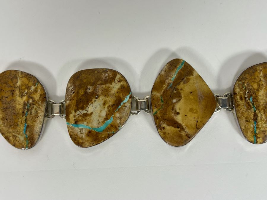 Vintage Mike Smith Native American Navajo Sterling Silver Brown Turquoise Jewelry Set Includes Necklace, Size 10 Ring, Earrings And 8.5L Bracelet 127g [Photo 7]