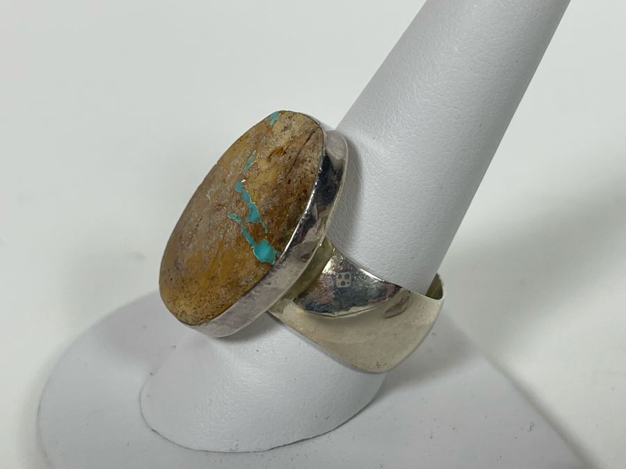 Vintage Mike Smith Native American Navajo Sterling Silver Brown Turquoise Jewelry Set Includes Necklace, Size 10 Ring, Earrings And 8.5L Bracelet 127g [Photo 23]