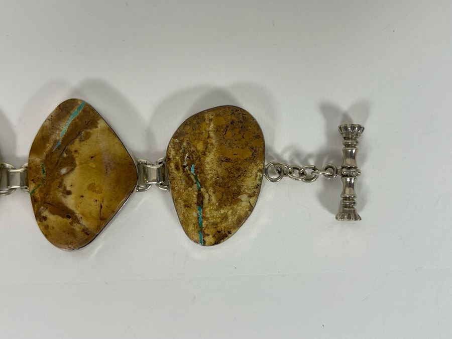 Vintage Mike Smith Native American Navajo Sterling Silver Brown Turquoise Jewelry Set Includes Necklace, Size 10 Ring, Earrings And 8.5L Bracelet 127g [Photo 8]