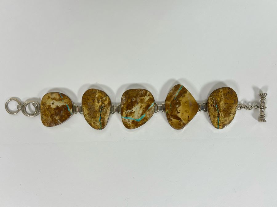 Vintage Mike Smith Native American Navajo Sterling Silver Brown Turquoise Jewelry Set Includes Necklace, Size 10 Ring, Earrings And 8.5L Bracelet 127g [Photo 6]