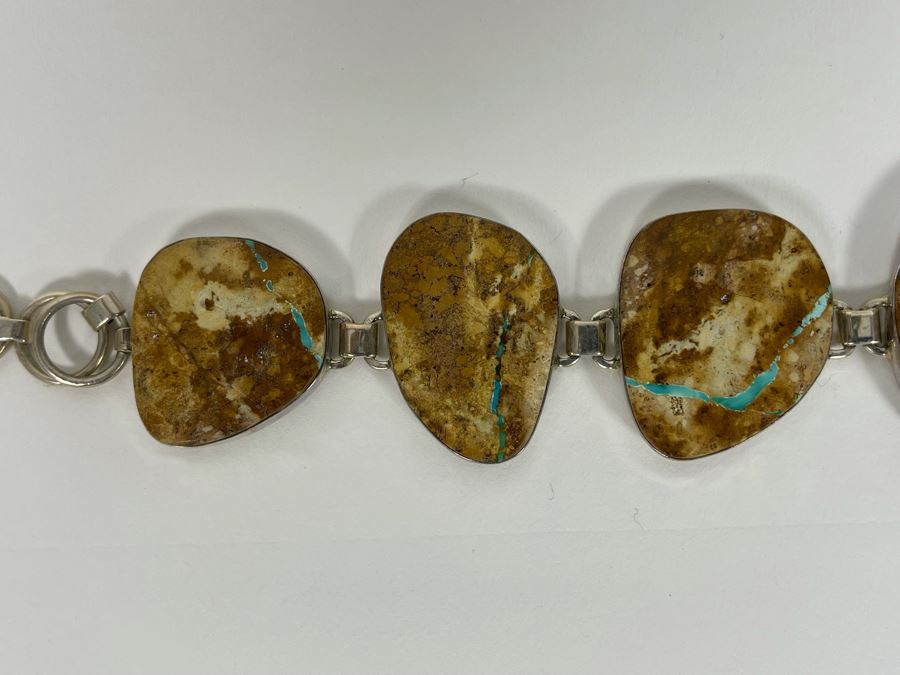 Vintage Mike Smith Native American Navajo Sterling Silver Brown Turquoise Jewelry Set Includes Necklace, Size 10 Ring, Earrings And 8.5L Bracelet 127g [Photo 9]