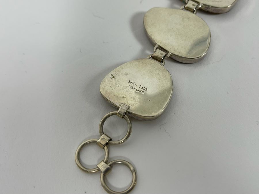 Vintage Mike Smith Native American Navajo Sterling Silver Brown Turquoise Jewelry Set Includes Necklace, Size 10 Ring, Earrings And 8.5L Bracelet 127g [Photo 11]