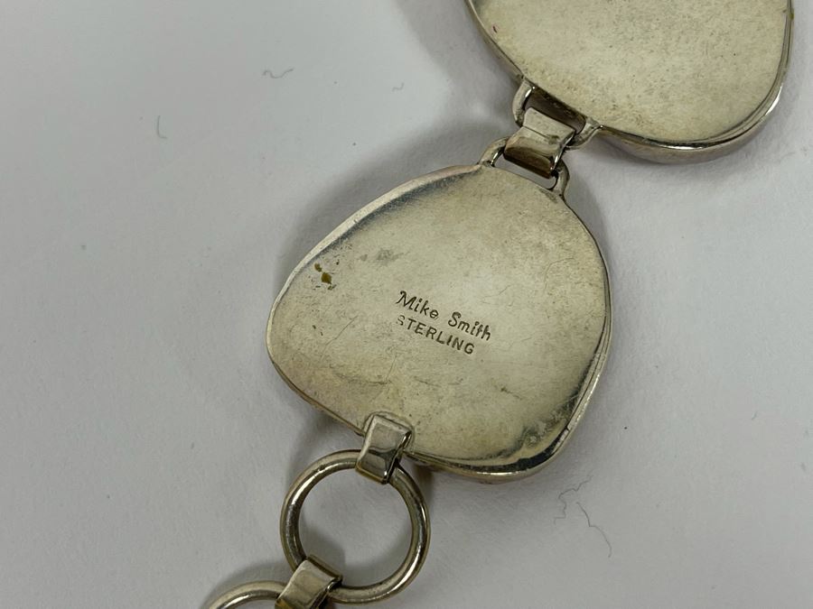 Vintage Mike Smith Native American Navajo Sterling Silver Brown Turquoise Jewelry Set Includes Necklace, Size 10 Ring, Earrings And 8.5L Bracelet 127g [Photo 13]