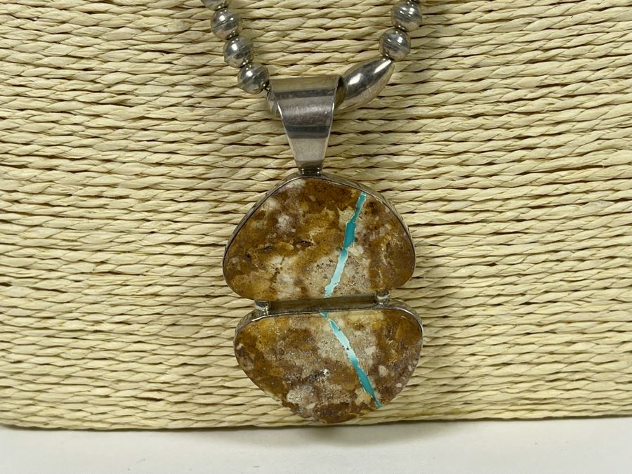 Vintage Mike Smith Native American Navajo Sterling Silver Brown Turquoise Jewelry Set Includes Necklace, Size 10 Ring, Earrings And 8.5L Bracelet 127g [Photo 16]