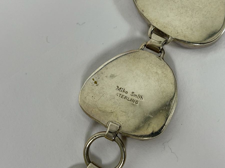 Vintage Mike Smith Native American Navajo Sterling Silver Brown Turquoise Jewelry Set Includes Necklace, Size 10 Ring, Earrings And 8.5L Bracelet 127g [Photo 12]