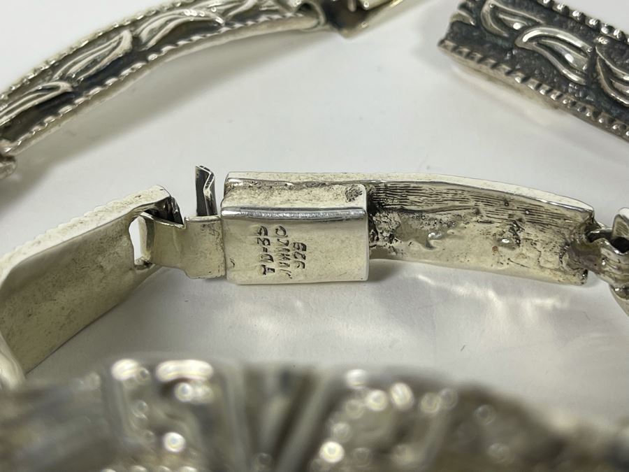 Sterling Silver And Carved Onyx 14' Necklace And 6' Bracelet From Mexico 173.1g [Photo 10]