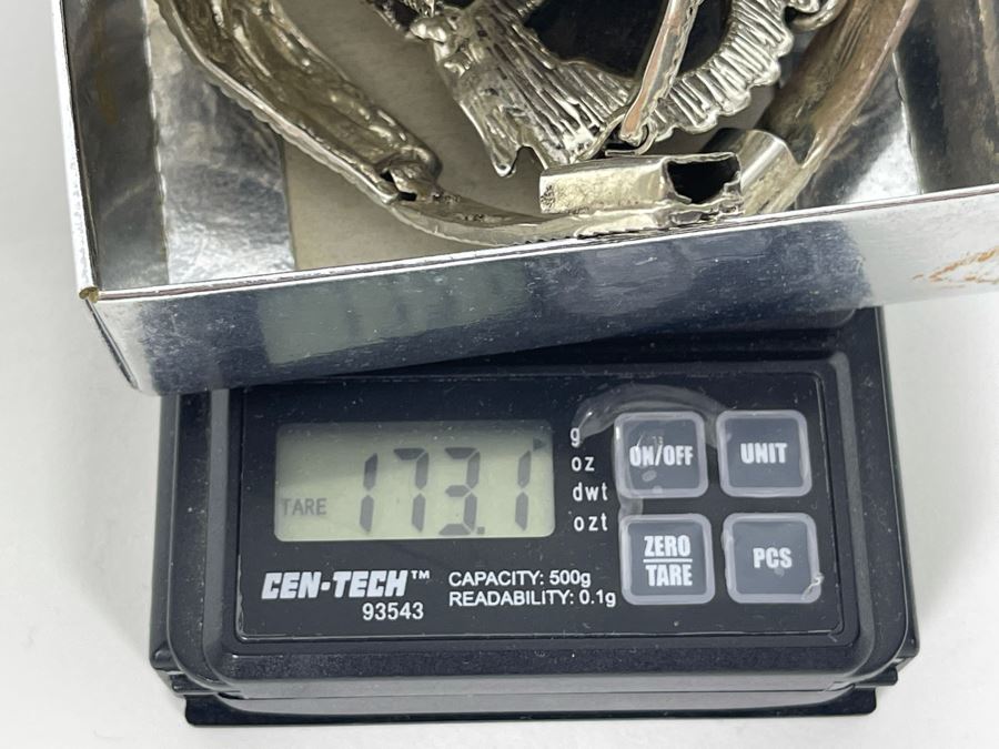 Sterling Silver And Carved Onyx 14' Necklace And 6' Bracelet From Mexico 173.1g [Photo 21]