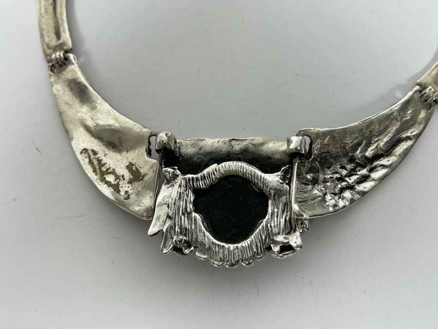Sterling Silver And Carved Onyx 14' Necklace And 6' Bracelet From Mexico 173.1g [Photo 14]