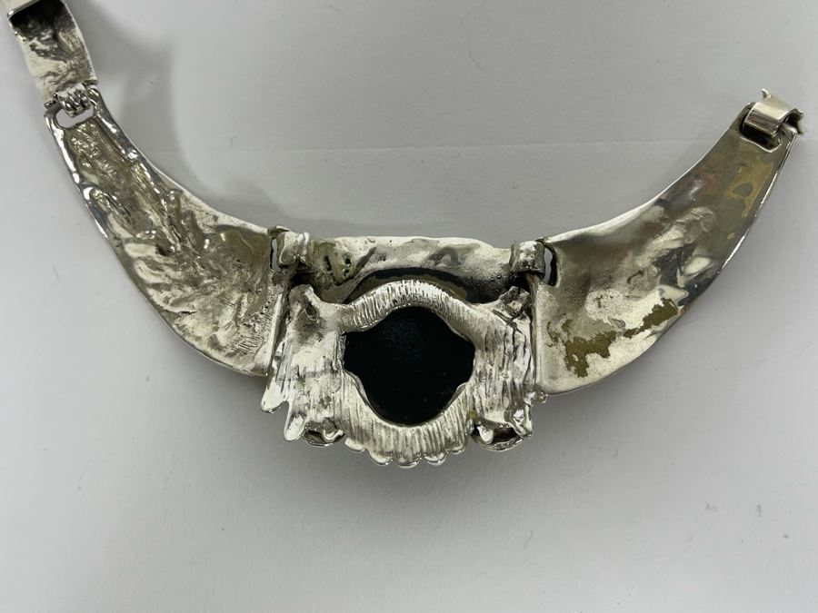 Sterling Silver And Carved Onyx 14' Necklace And 6' Bracelet From Mexico 173.1g [Photo 13]