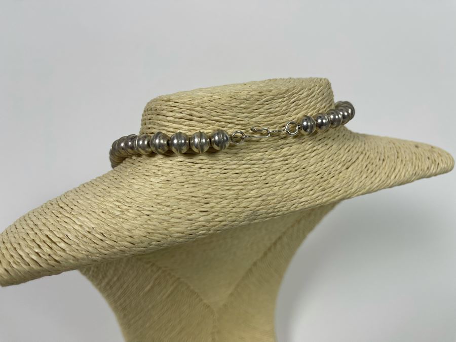 Vintage Native American Sterling Silver Turquoise 20' Necklace, 2.5W Cuff Bracelet, Ring And Matching Earrings Signed RD 201g Total Weight [Photo 37]