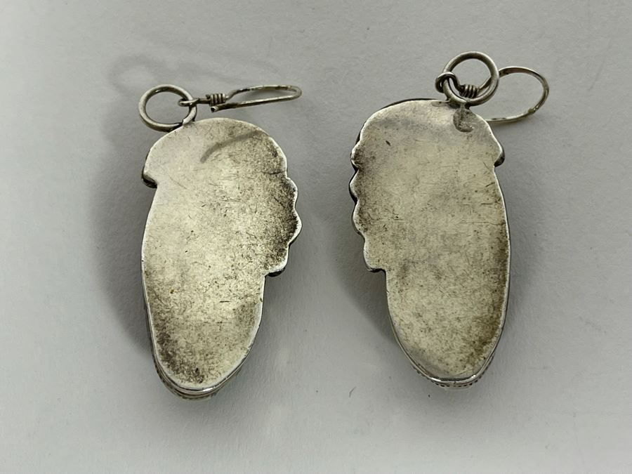 Vintage Native American Sterling Silver Turquoise 20' Necklace, 2.5W Cuff Bracelet, Ring And Matching Earrings Signed RD 201g Total Weight [Photo 12]