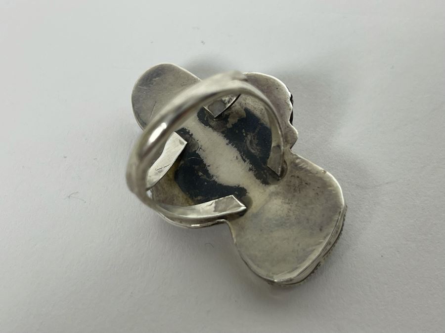 Vintage Native American Sterling Silver Turquoise 20' Necklace, 2.5W Cuff Bracelet, Ring And Matching Earrings Signed RD 201g Total Weight [Photo 13]