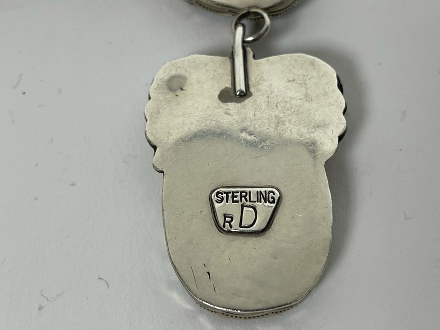 Vintage Native American Sterling Silver Turquoise 20' Necklace, 2.5W Cuff Bracelet, Ring And Matching Earrings Signed RD 201g Total Weight [Photo 39]