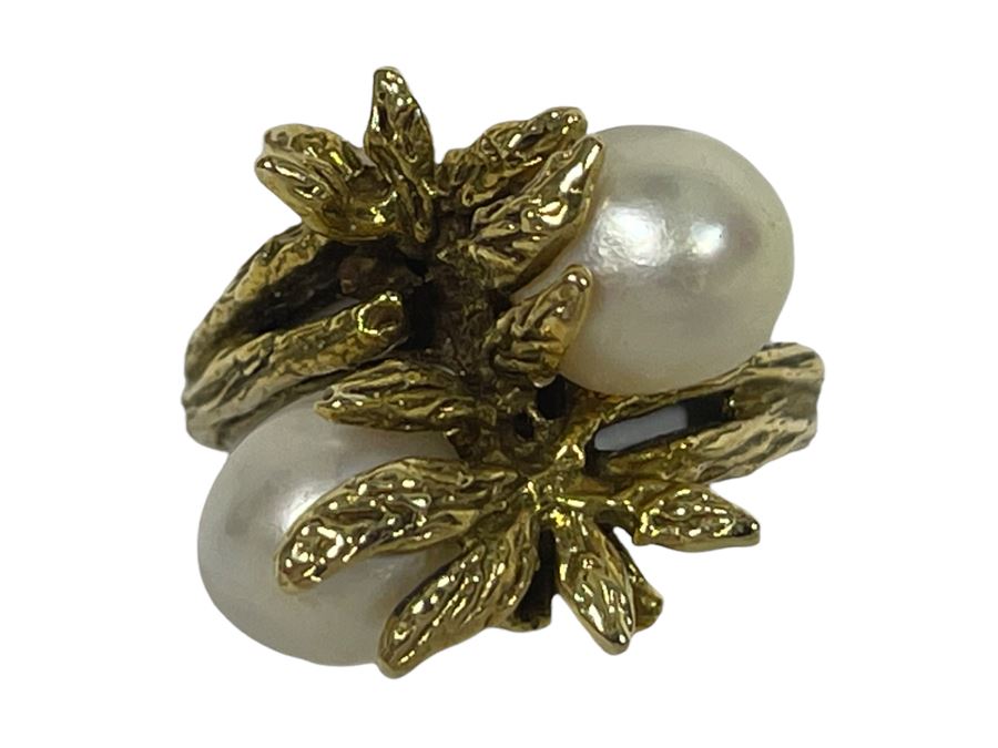 Large 14K Gold Pearl Ring Size 9.5 - 9g