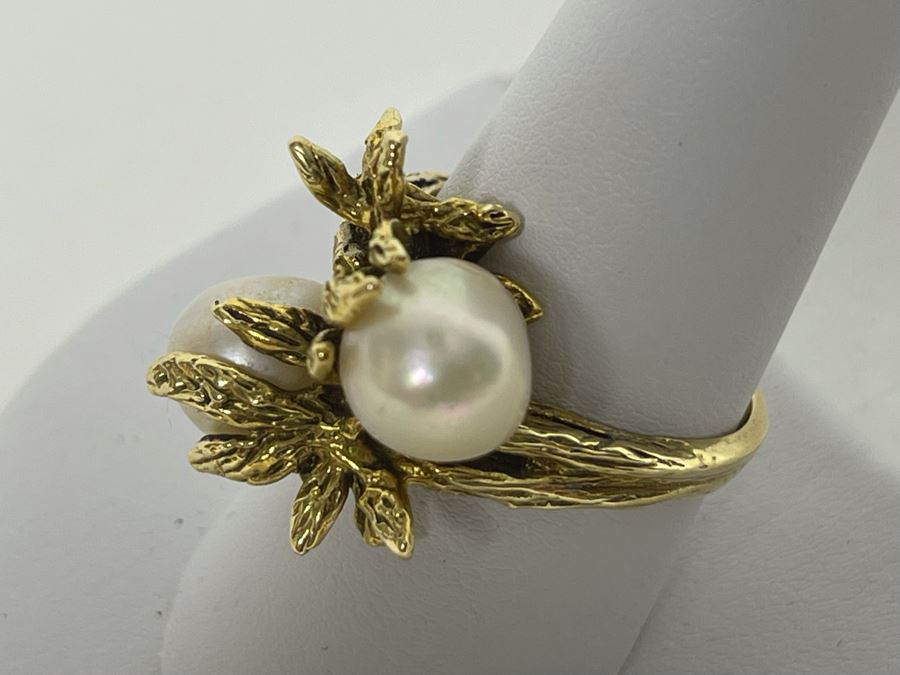 Large 14K Gold Pearl Ring Size 9.5 - 9g [Photo 4]
