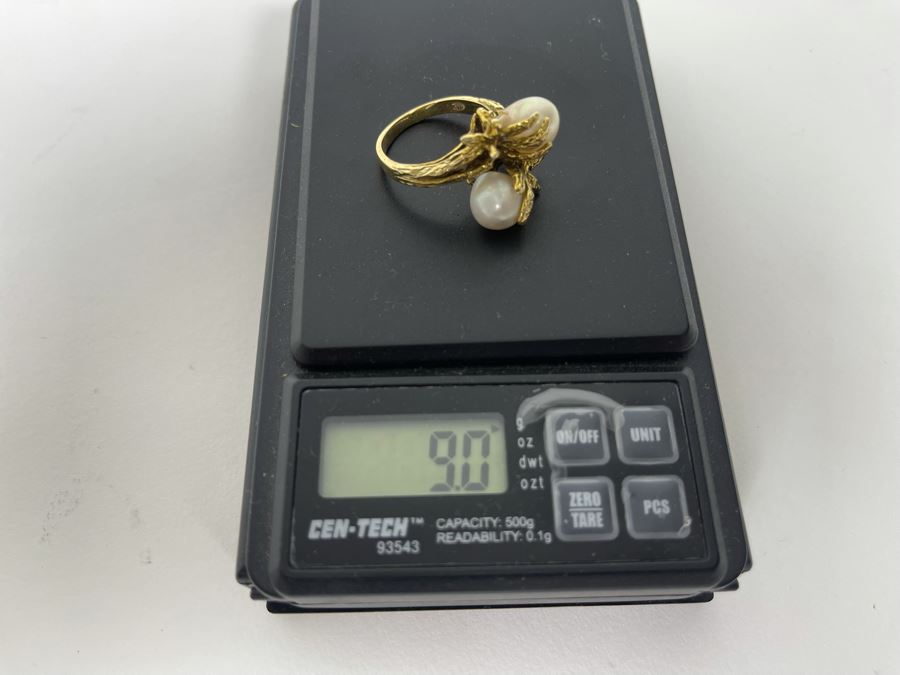 Large 14K Gold Pearl Ring Size 9.5 - 9g [Photo 14]