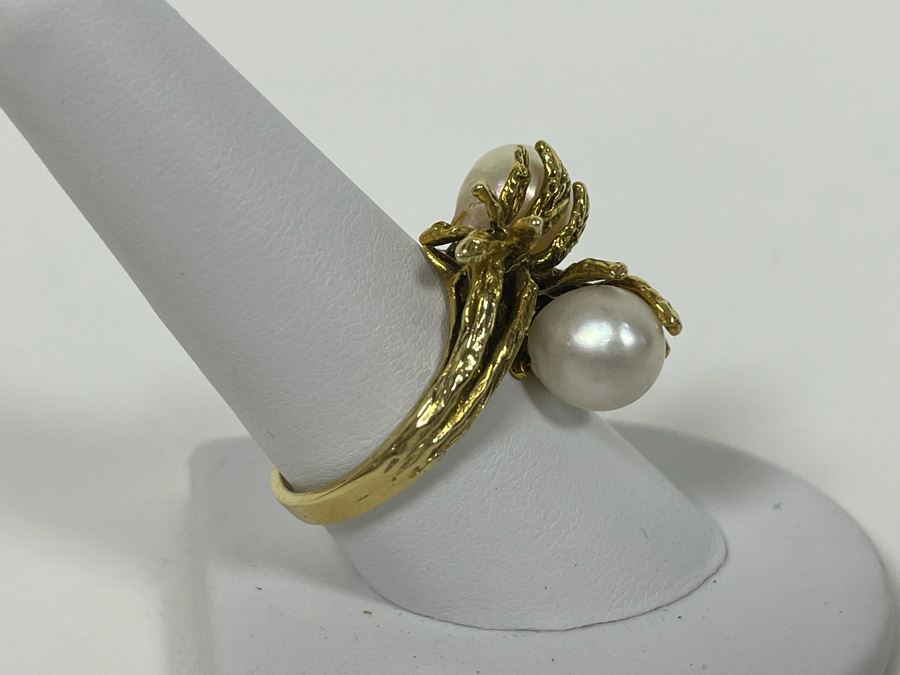 Large 14K Gold Pearl Ring Size 9.5 - 9g [Photo 6]