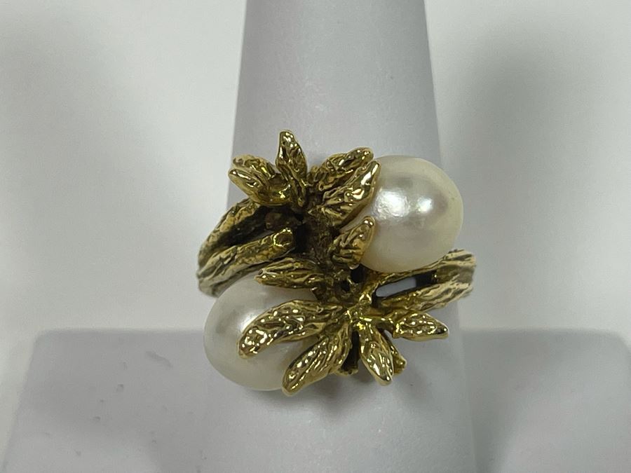 Large 14K Gold Pearl Ring Size 9.5 - 9g [Photo 2]