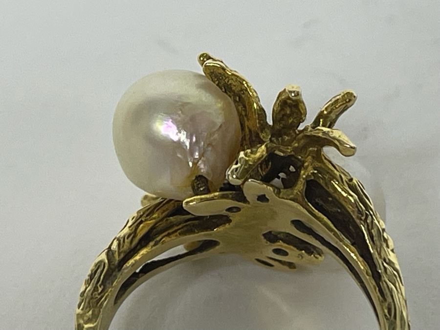 Large 14K Gold Pearl Ring Size 9.5 - 9g [Photo 11]